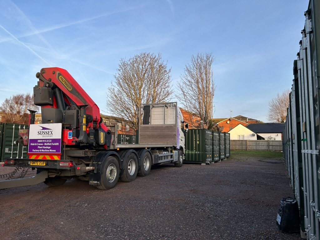 hiab vehicle after positioning containers